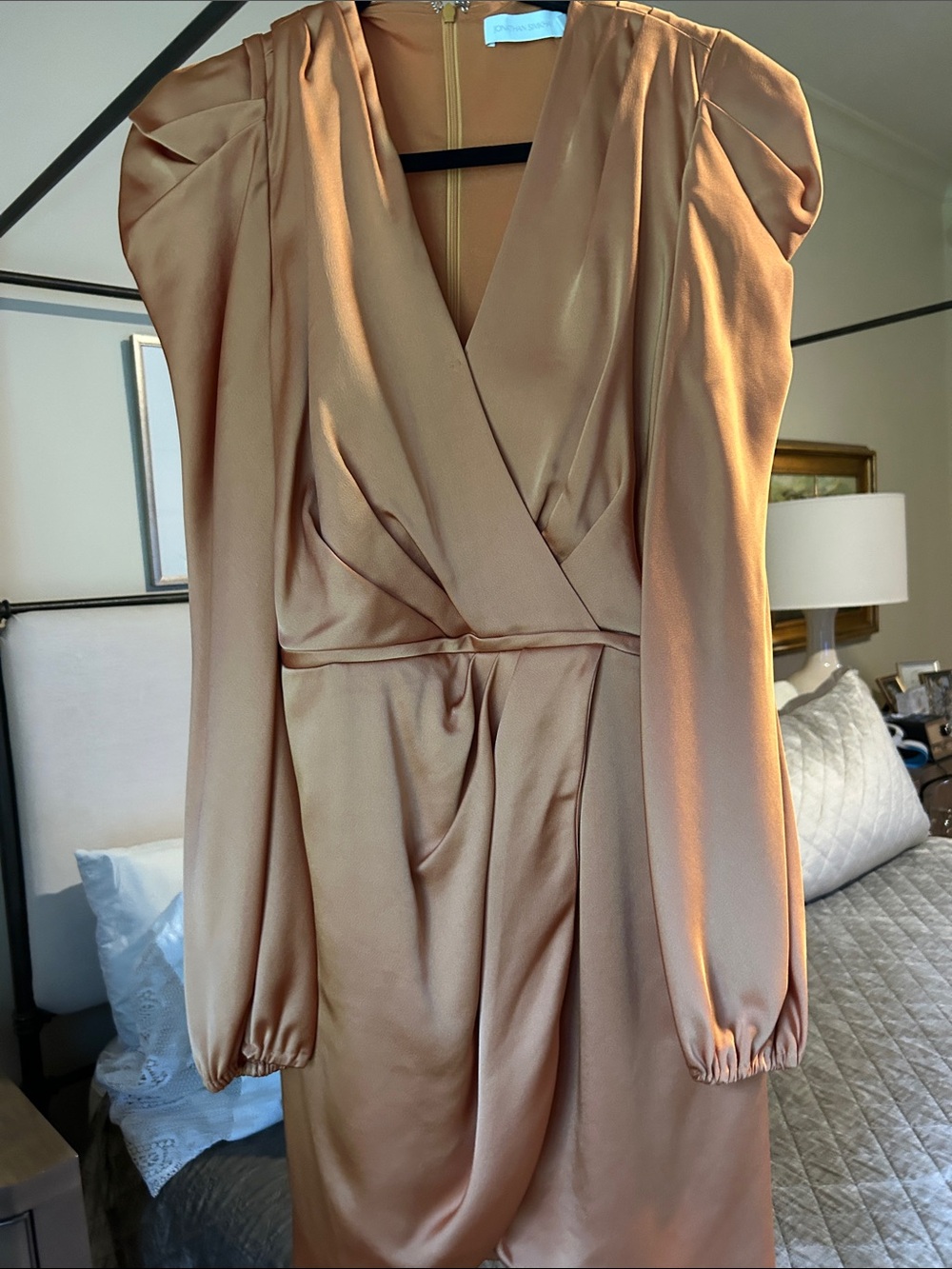 Satin Wrap-Front Midi Dress in Copper